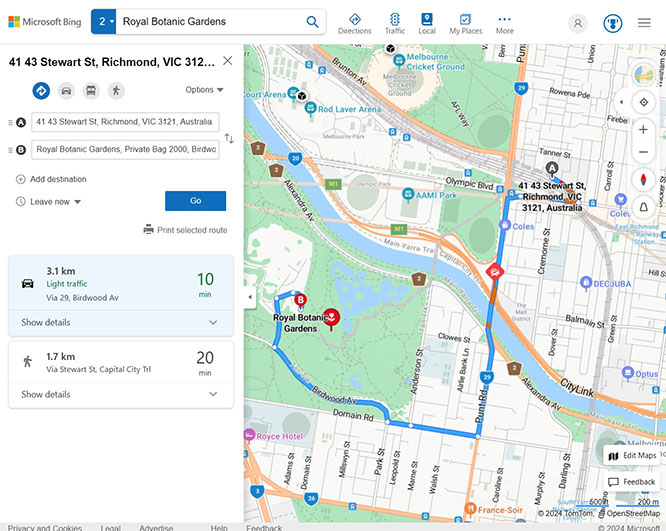 Screenshot of Bing Maps